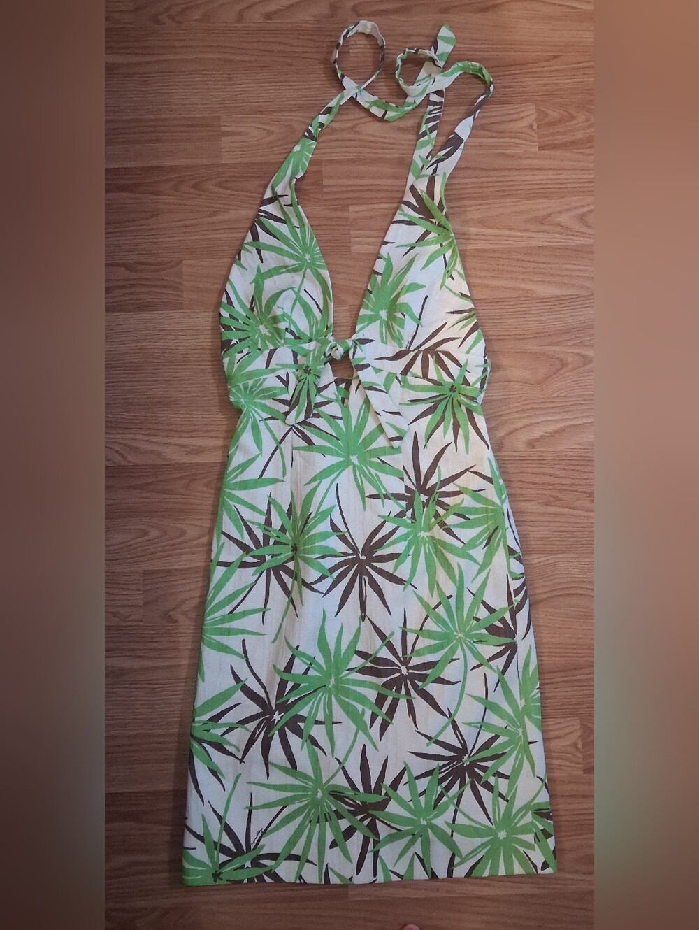 MILLY OF NEW YORK halter dress.  White with green & brown print.  Womens. Size 4